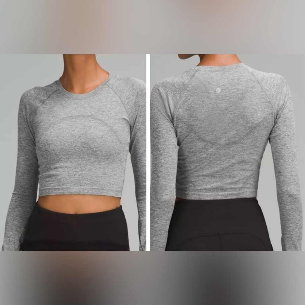 Lululemon Swiftly Tech Cropped Long-SleeveShirt 2.0 
Slate/White Size 6